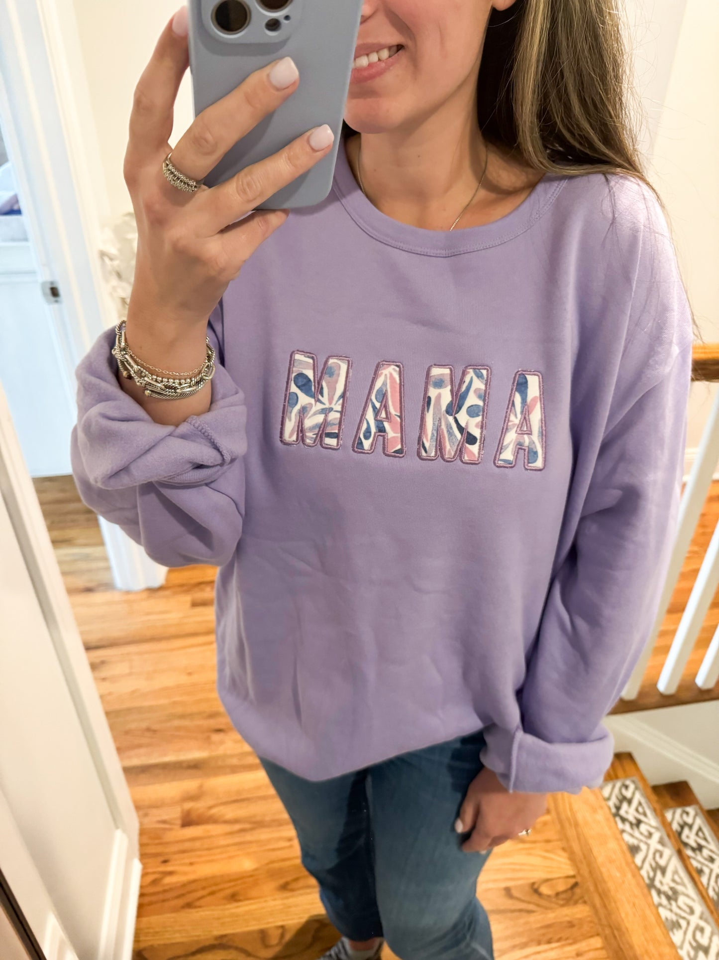 Keepsake Personalized Applique Embroidered Sweatshirt (block lettering center & large)