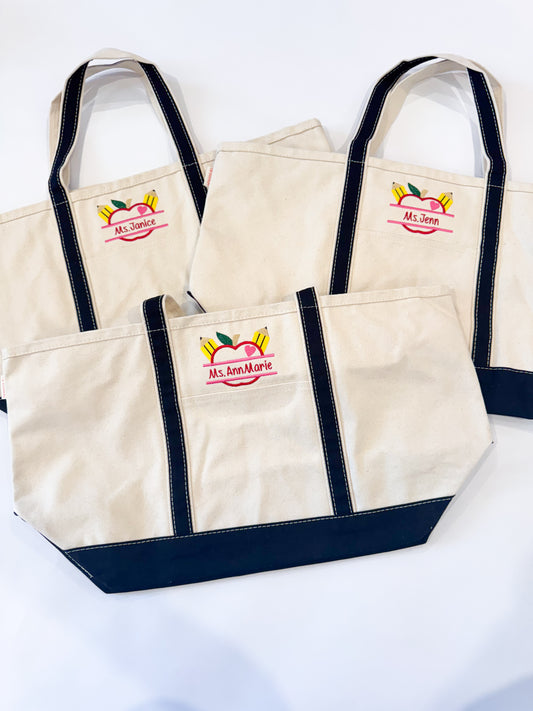 Teacher with Apple Canvas Tote Bag (LARGE)