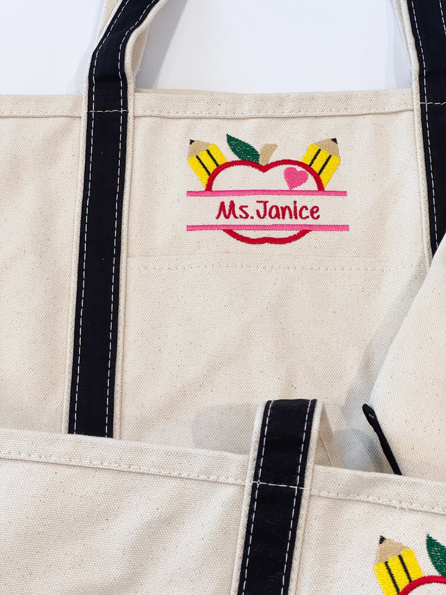 Teacher with Apple Canvas Tote Bag (LARGE)