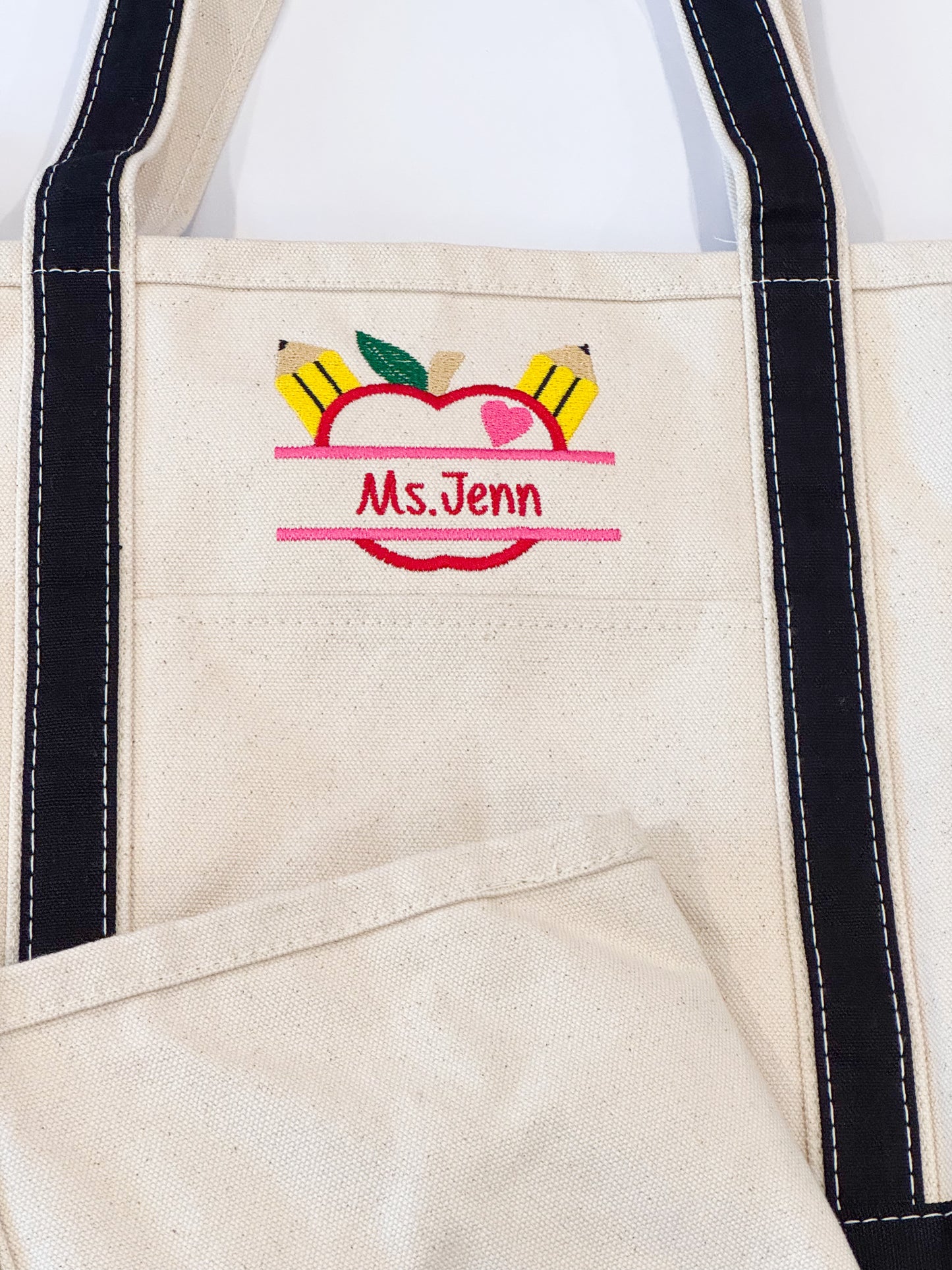 Teacher with Apple Canvas Tote Bag (LARGE)