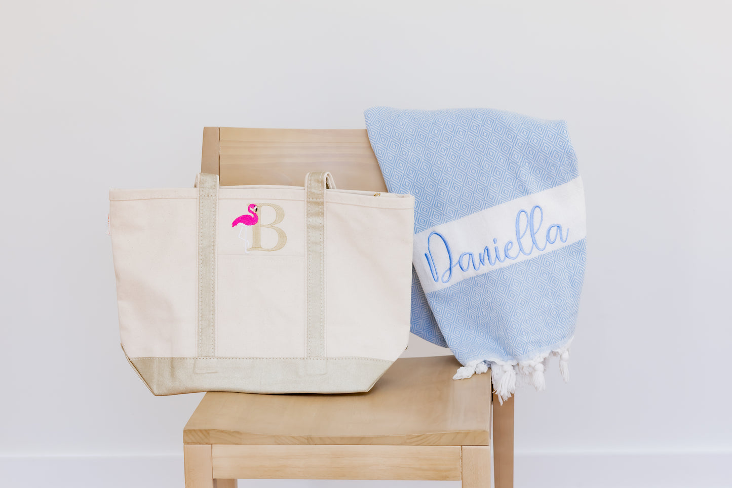 Flamingo with Initial Canvas Tote Bag