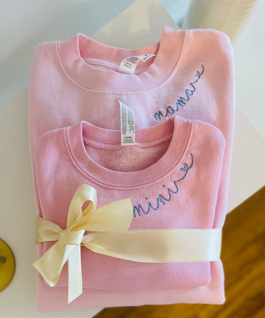 Mama & Mini (SCRIPT LETTERING) Embroidered Sweatshirt