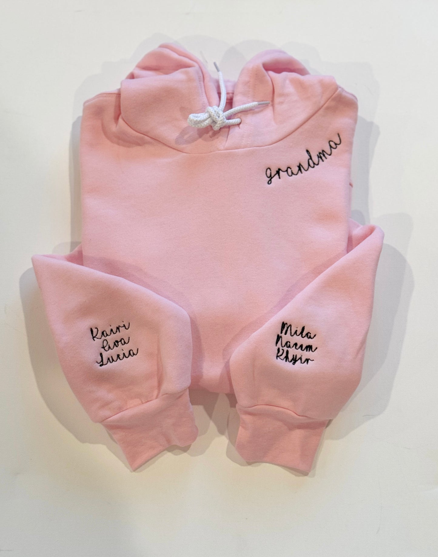 CUSTOM Mom/Aunt/Grandma Embroidered Sweatshirt (script font alongside collar)