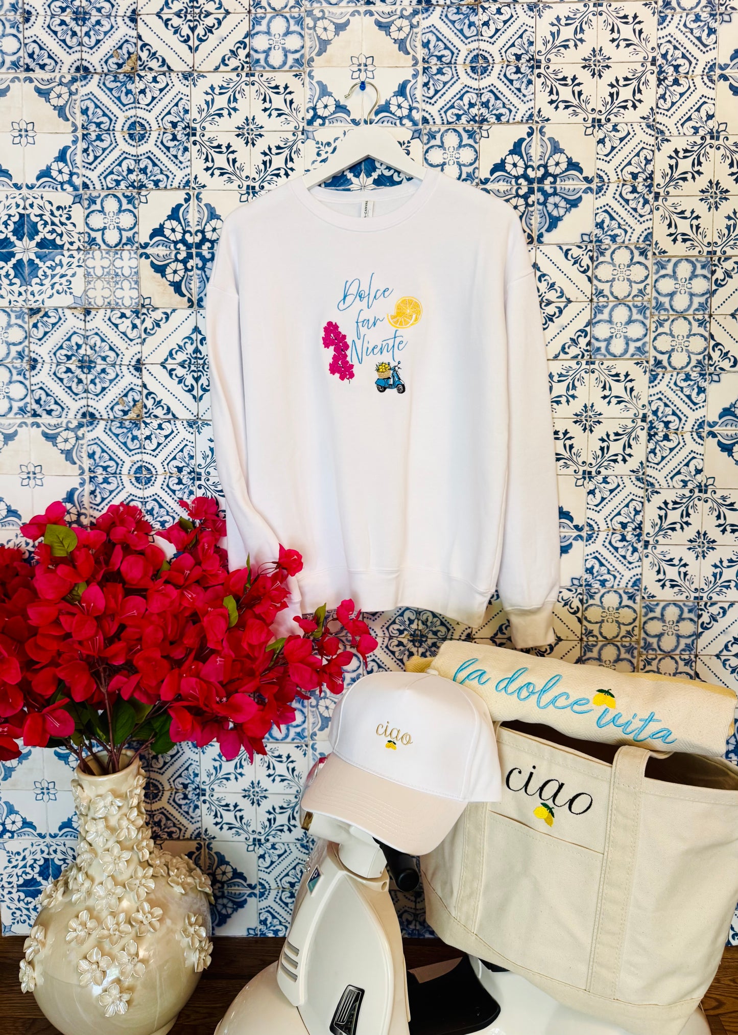Dolce Far Niente Embroidered ADULT SWEATSHIRT/T-SHIRT