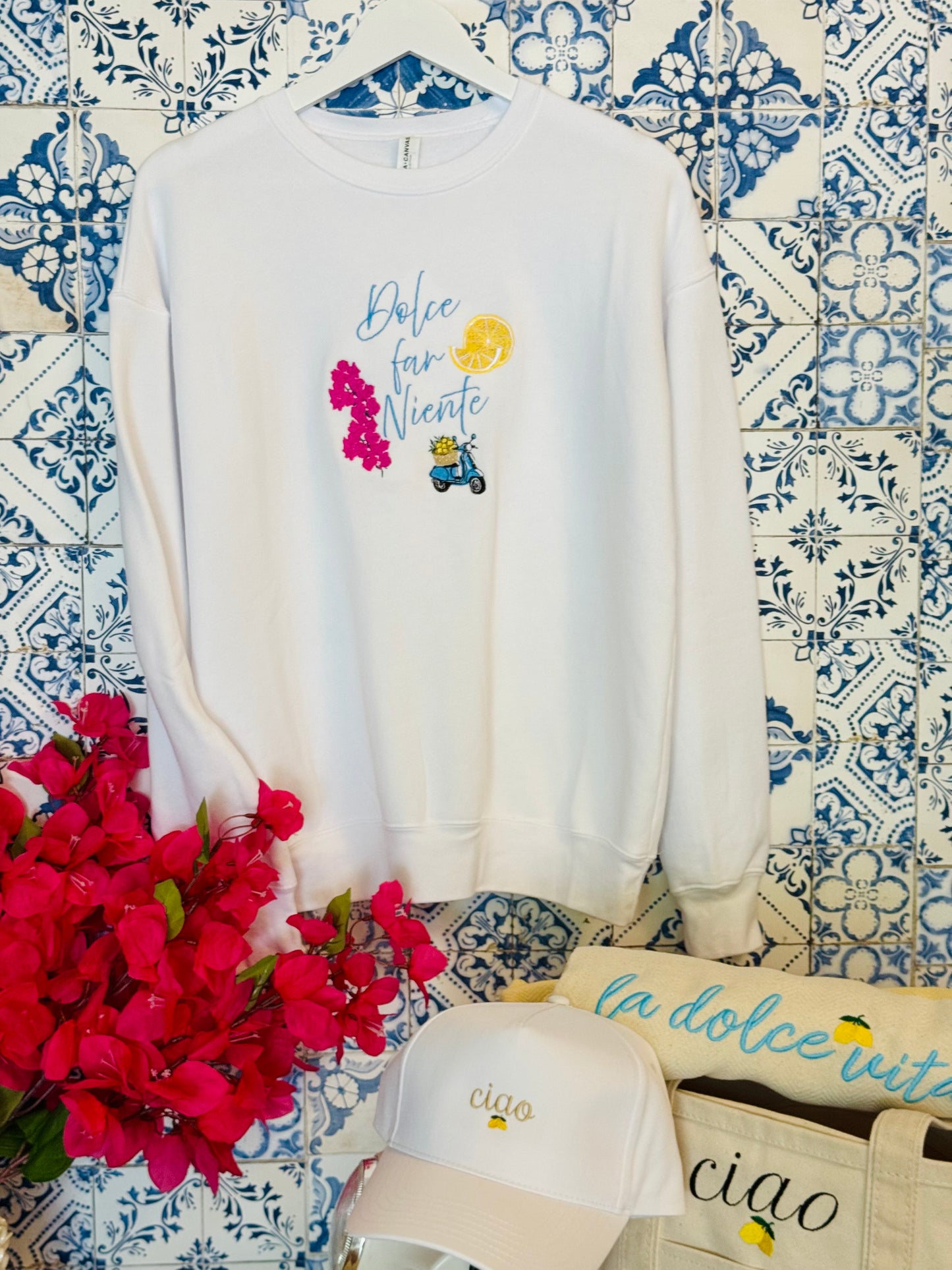 Dolce Far Niente Embroidered ADULT SWEATSHIRT/T-SHIRT