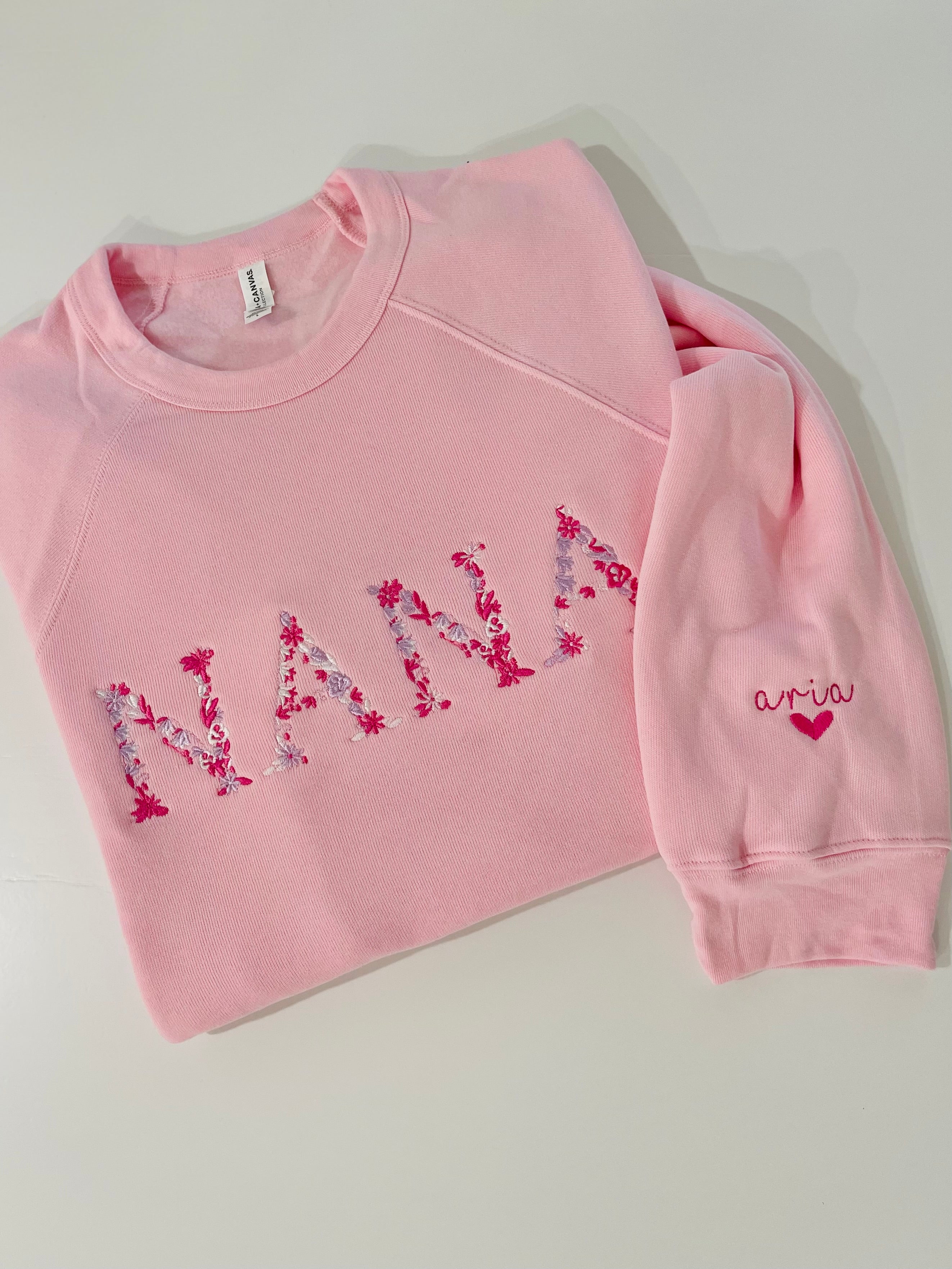 NANA or GRANDMA or MIMI Apparel Ari – Floral Embroidered Sweatshirt