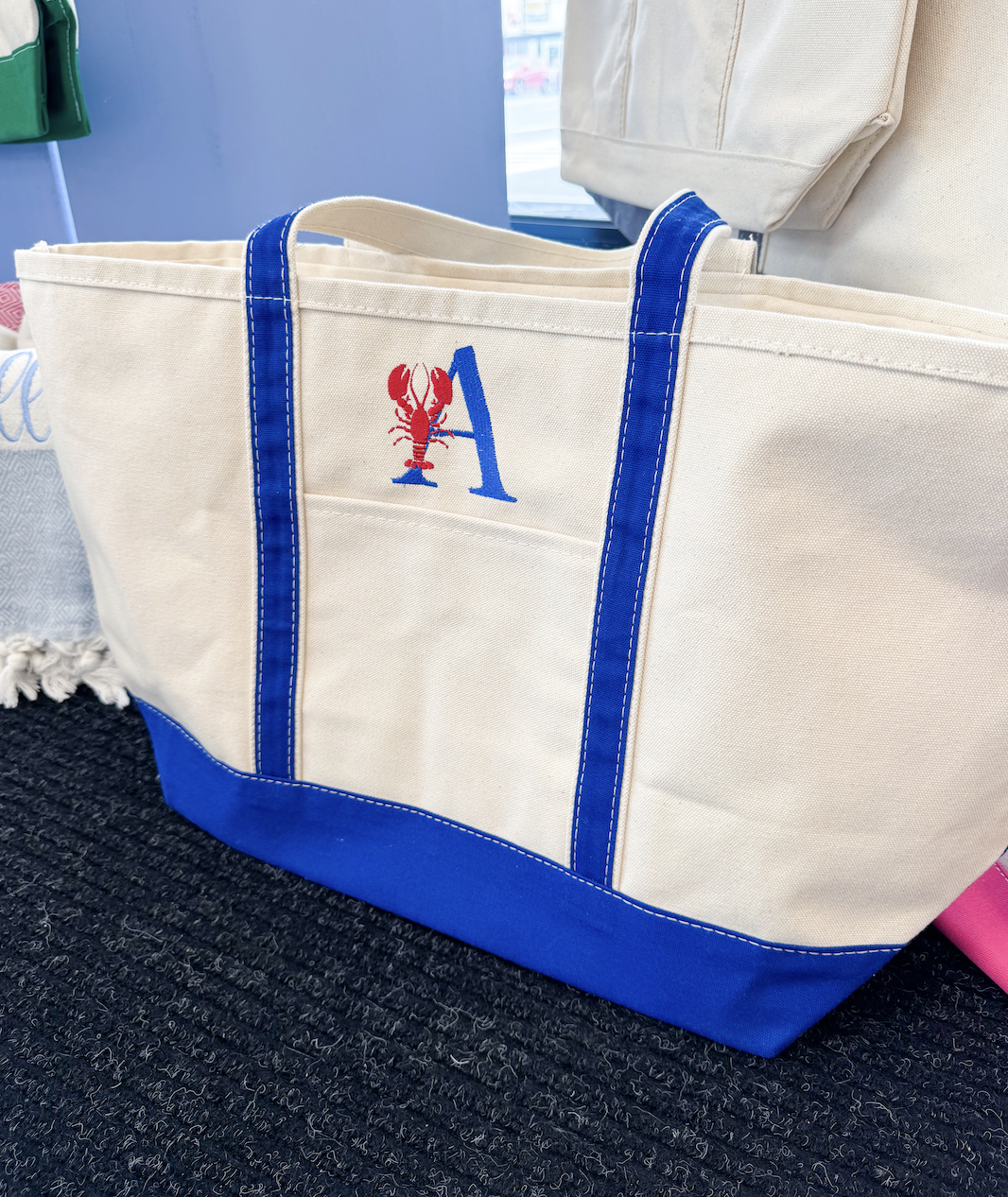 Lobster with Initial Canvas Tote Bag