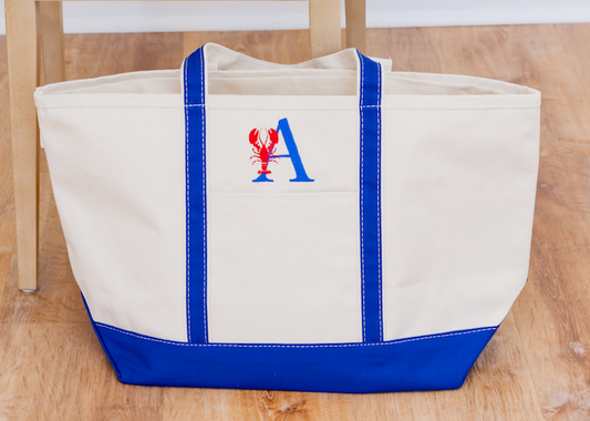 Lobster with Initial Canvas Tote Bag