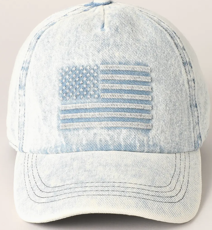 Embossed American Flag Denim Baseball Cap