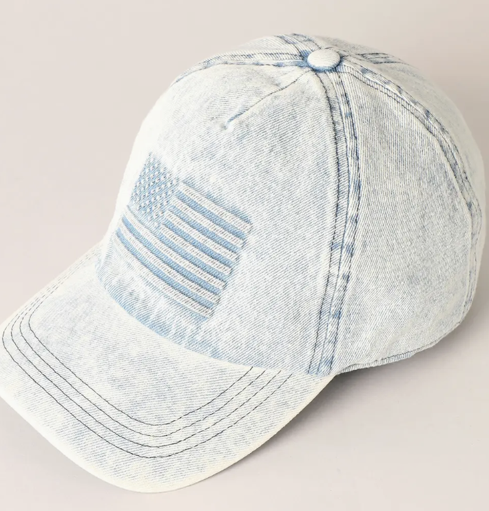 Embossed American Flag Denim Baseball Cap