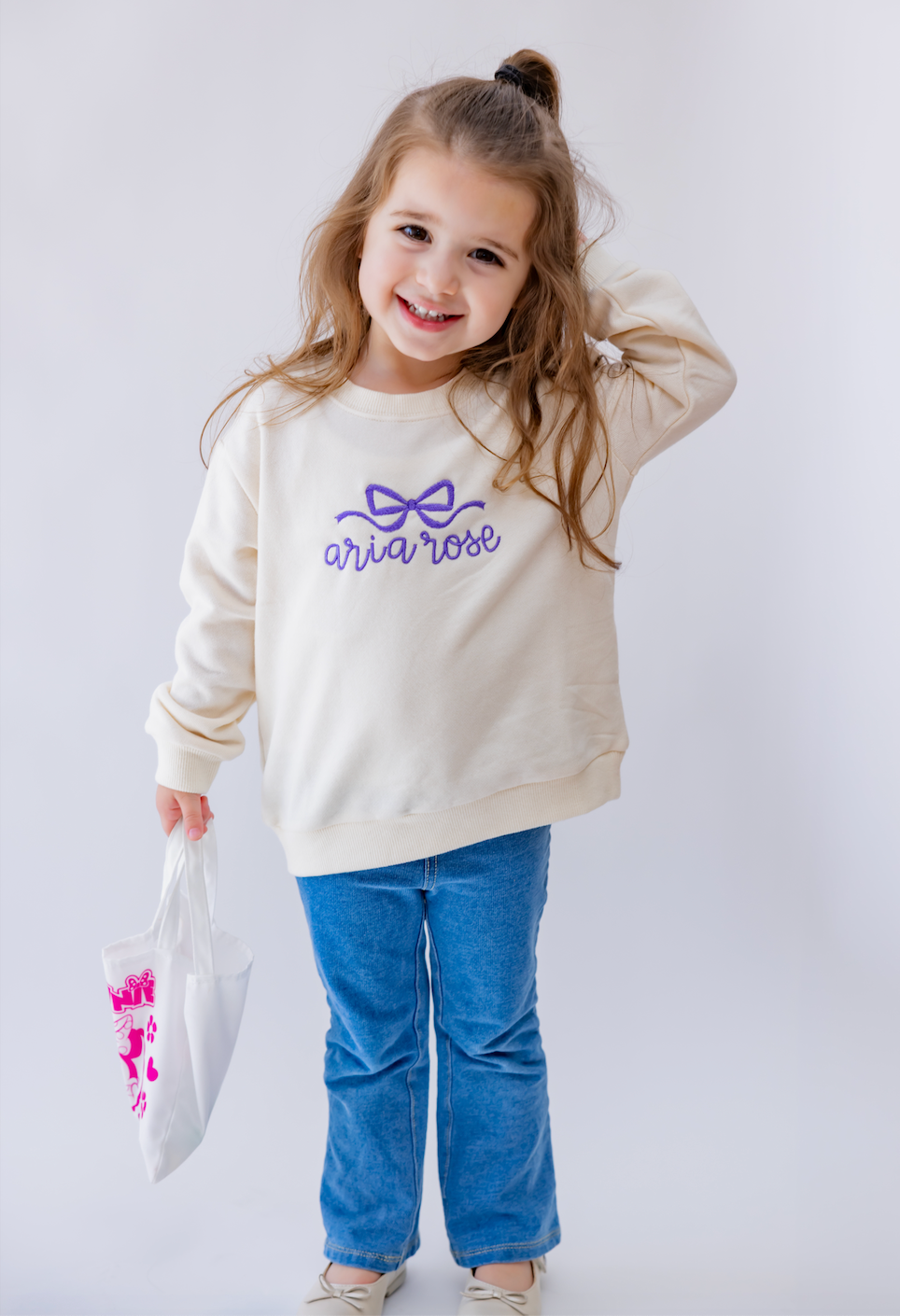 Custom Name with Bow Embroidered Sweatshirt KIDS