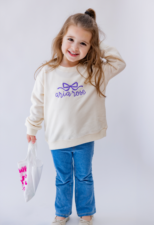 Custom Name with Bow Embroidered Sweatshirt KIDS
