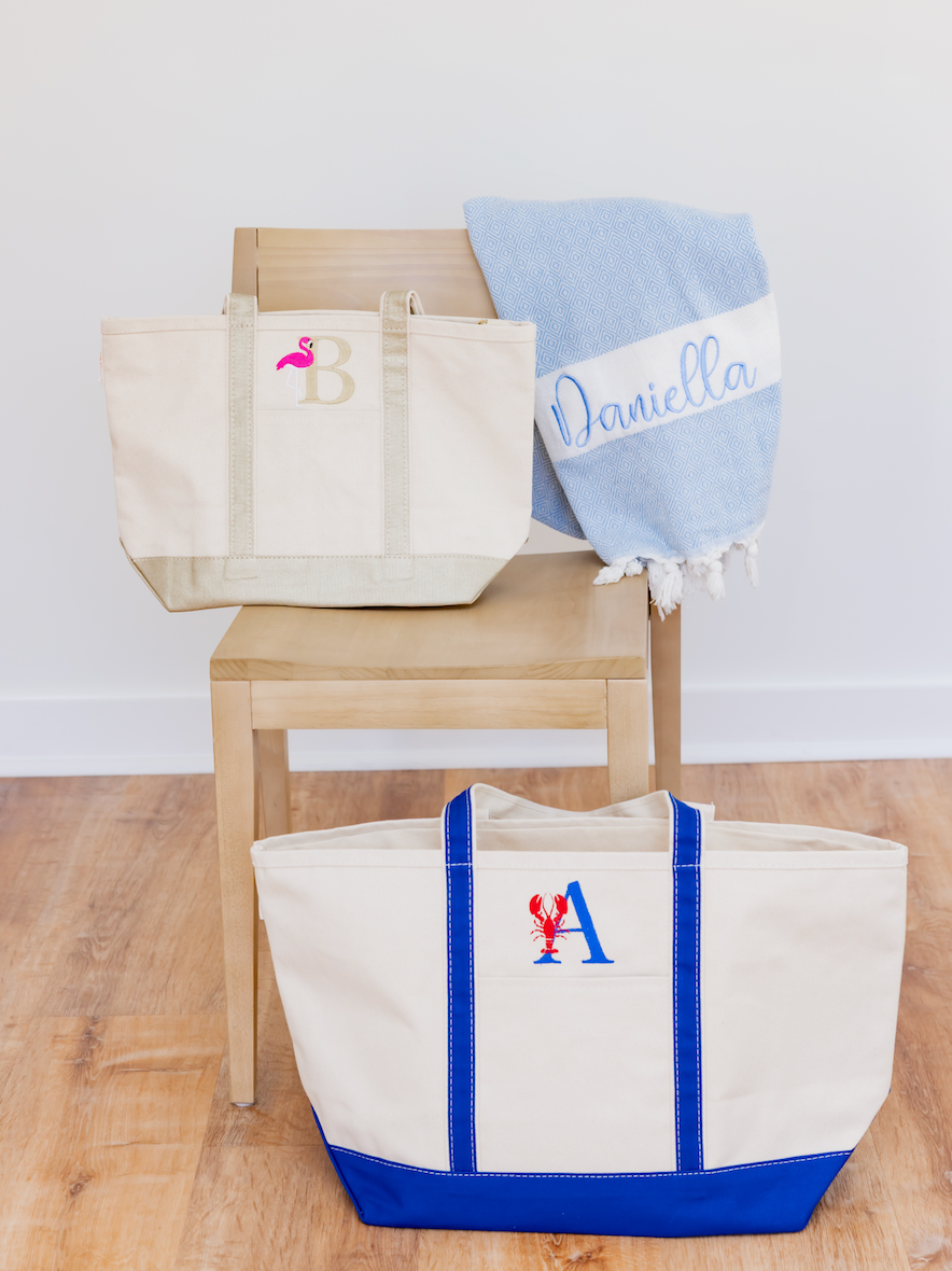 Flamingo with Initial Canvas Tote Bag