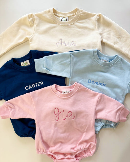 CUSTOM NAME Infant/Toddler Sweatshirt Onesie Embroidered