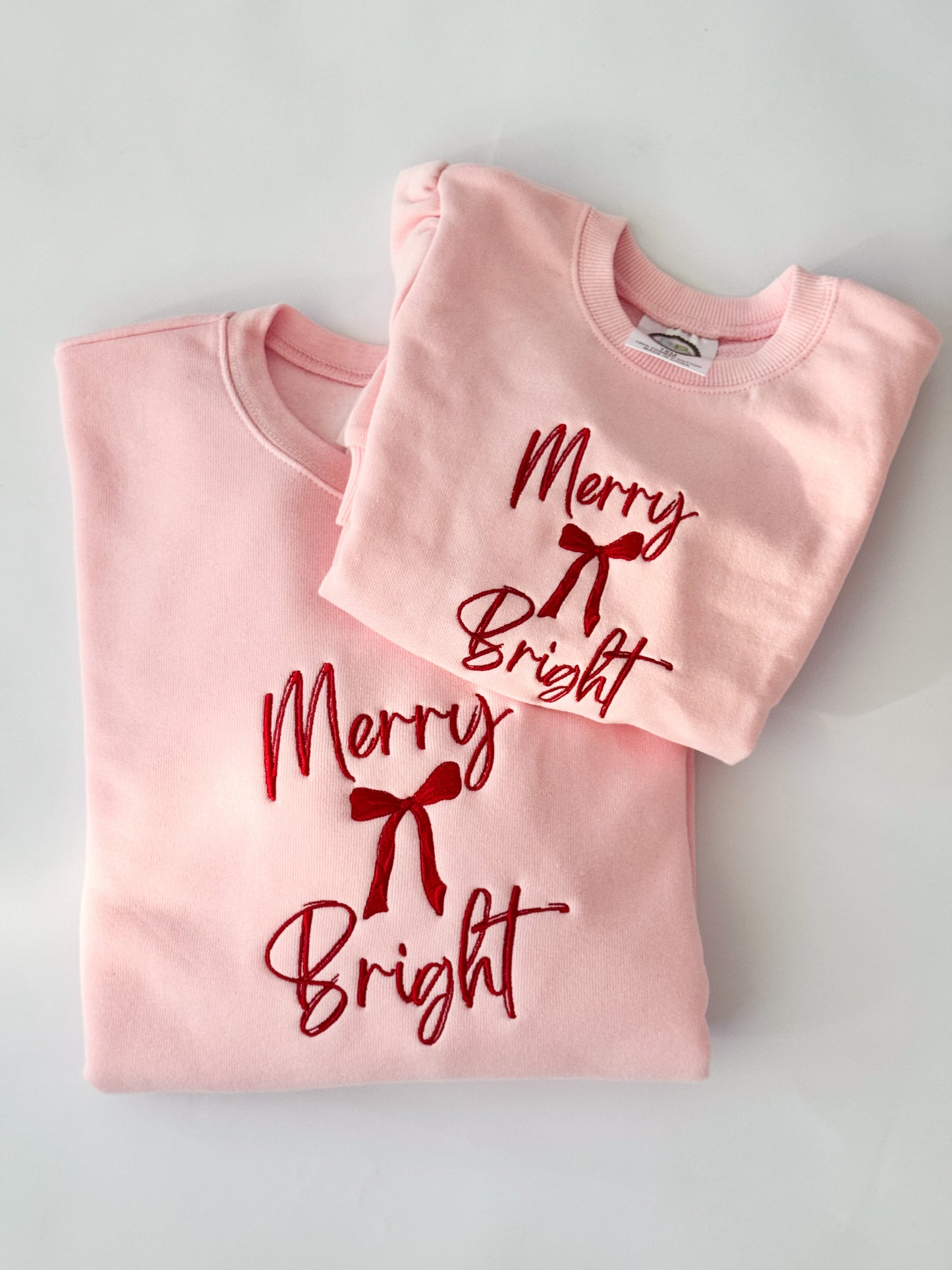 Merry & Bright Bow Embroidered KIDS SWEATSHIRT