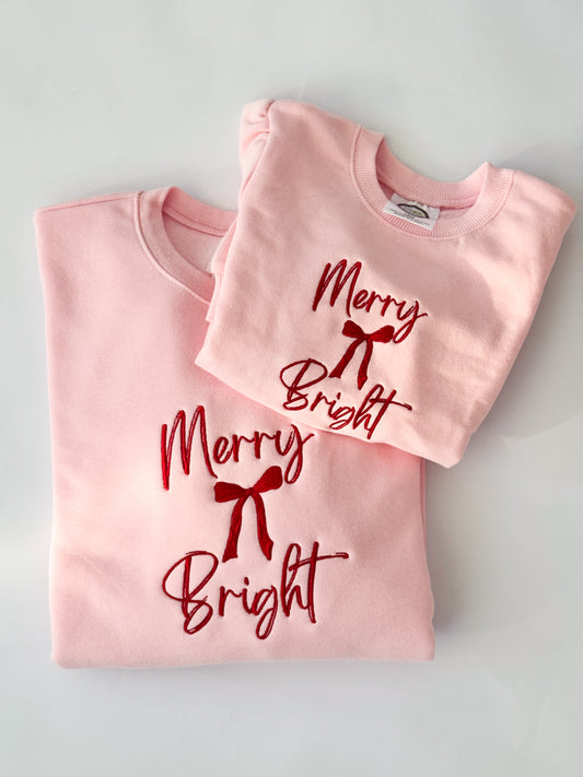 Merry & Bright Bow Embroidered KIDS SWEATSHIRT