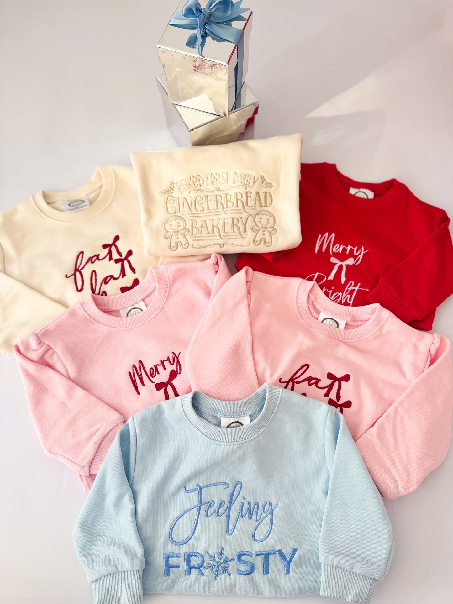 Merry & Bright Bow Embroidered KIDS SWEATSHIRT